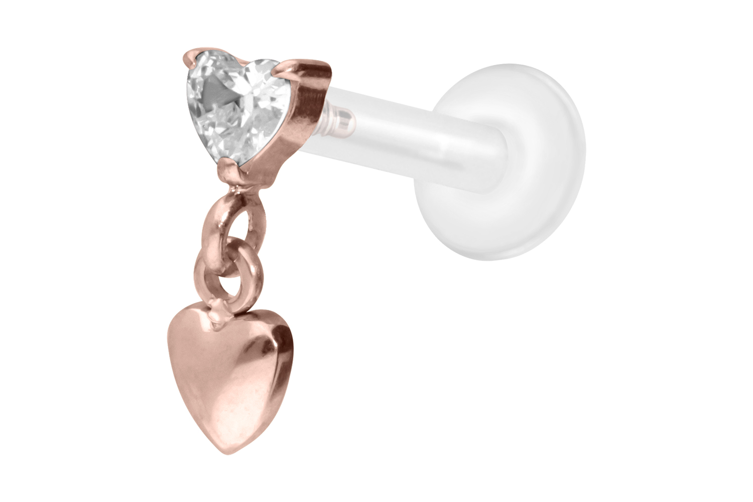 PTFE Labret Piercing mit Innengewinde + Titan-Aufsatz 2 HERZEN